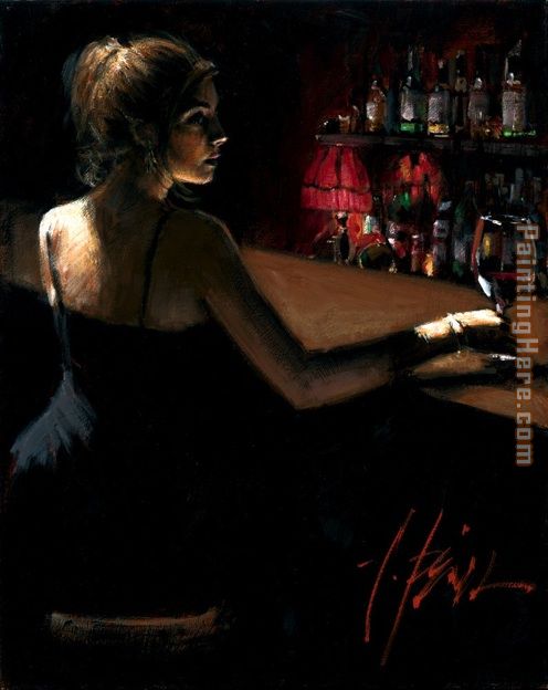 Fabian Perez Girl at Bar with Red Light-1